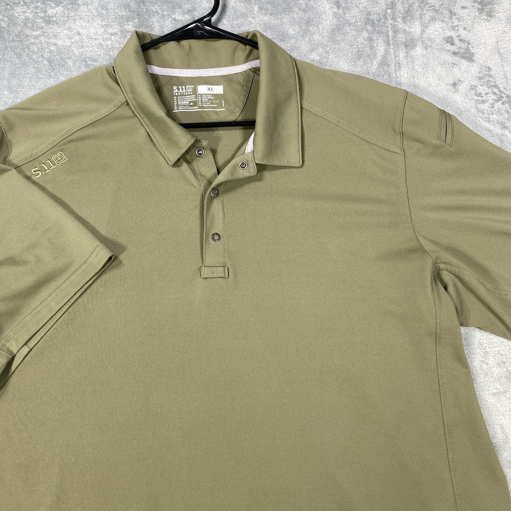 511 Tactical Performance Shirt Mens XL Green Short Sleeve Polo Mic Loops Wicking